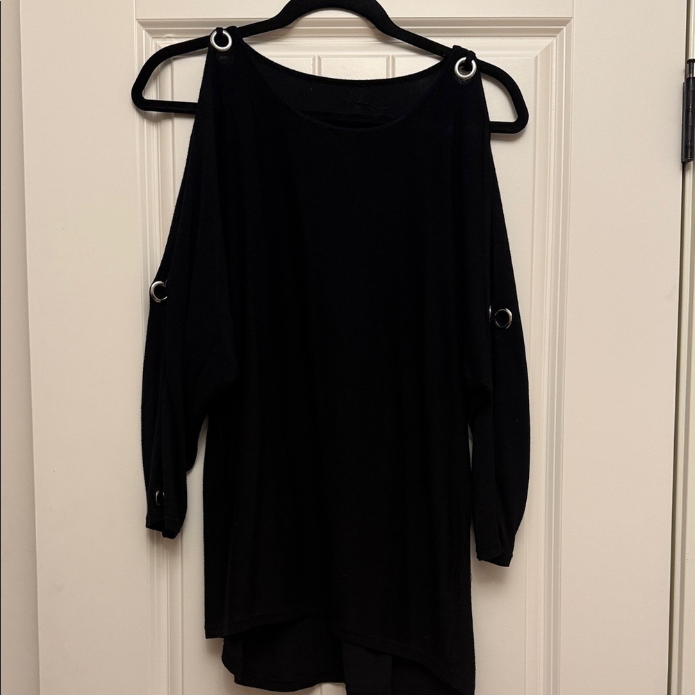 Black Cold Shoulder Top with Grommet Details